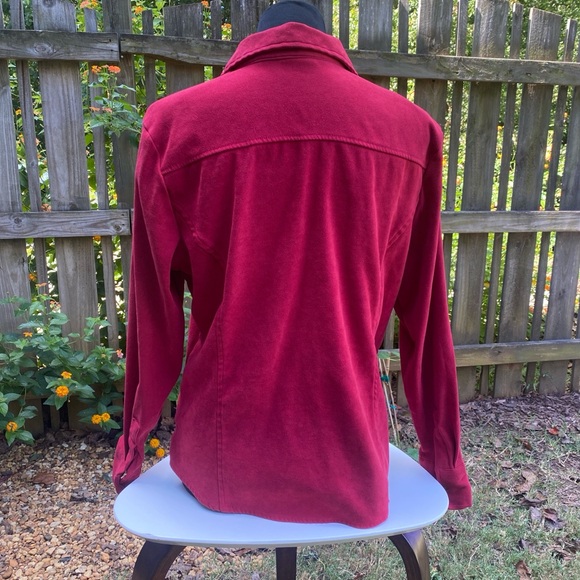 90s Red Suede-Like Button-Up Shirt | Vintage Western Snap | Fall Boho Layering - Picture 4 of 9